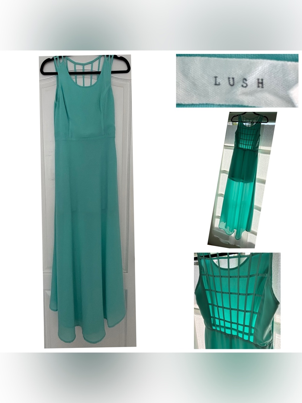 Teal Cage Back Chiffon Dress by LUSH